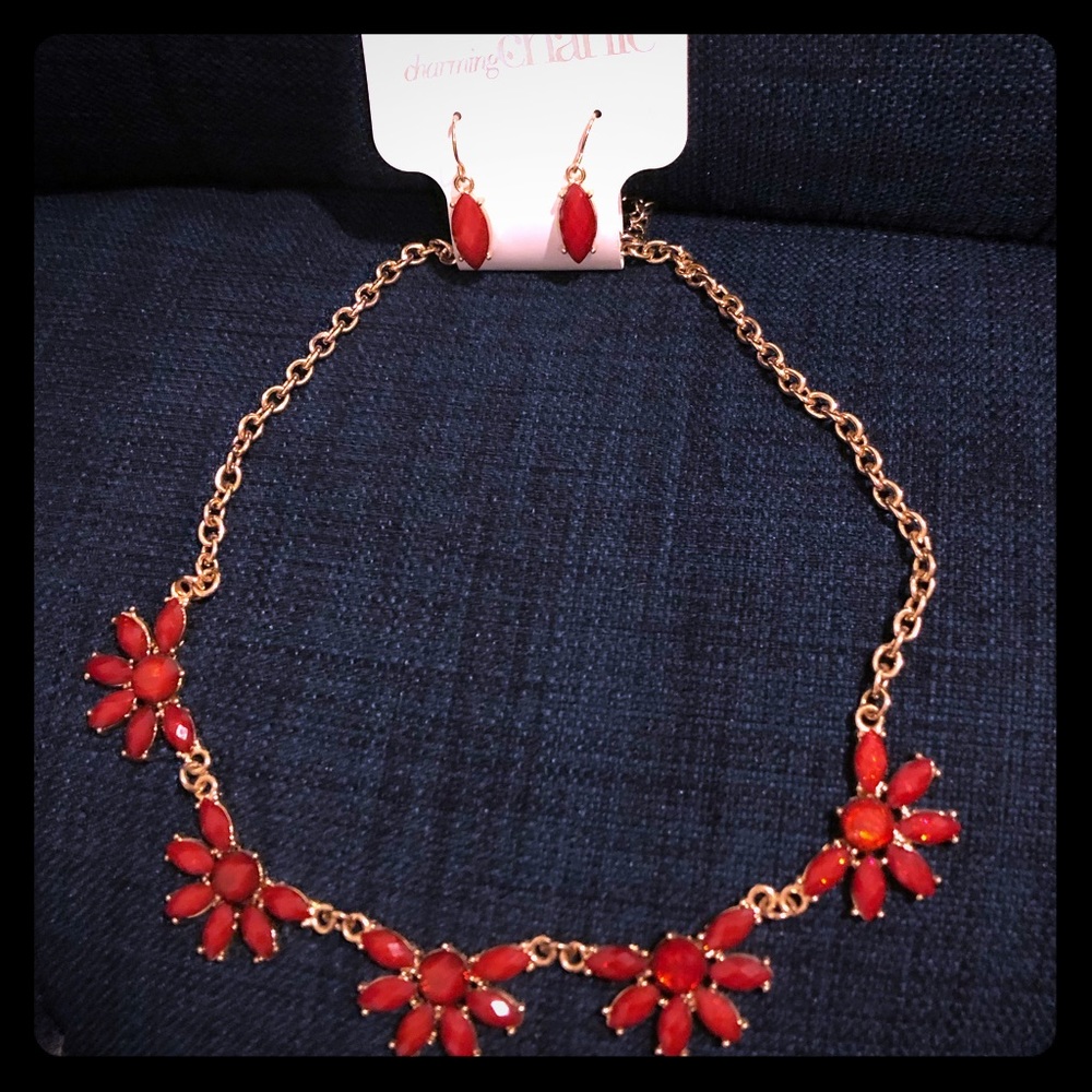 Charming Charlie red necklace and earring set